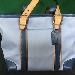 Baby blue canvas material Coach shoulder bag